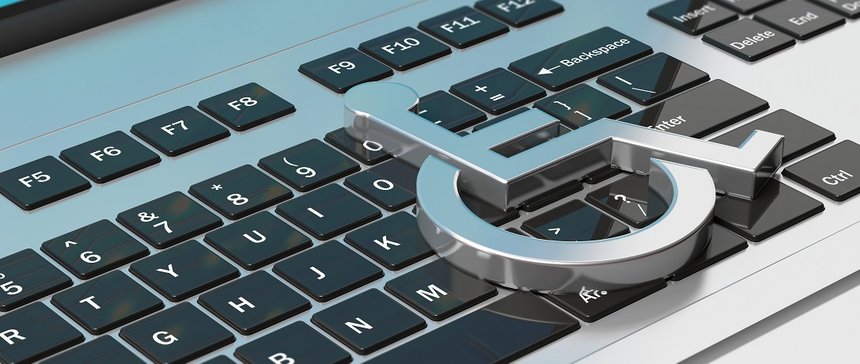 Wheelchair sign on computer keyboard, banner. 3d illustration