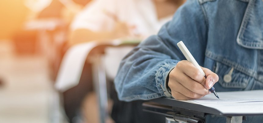 Exam at school with student's taking educational admission test 