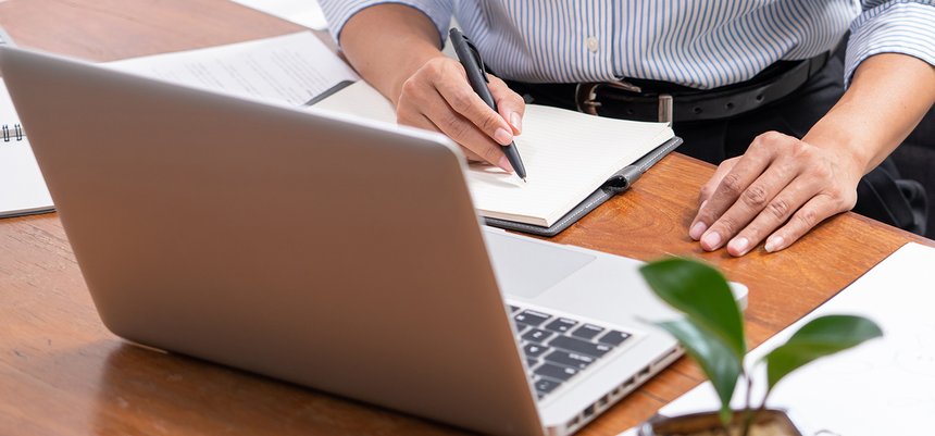 close up of Student learning online class by using laptop comput