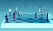Businesswomen competing against business men