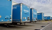 Miami Florida August 17,2019-multiple blue Amazon prime trailers