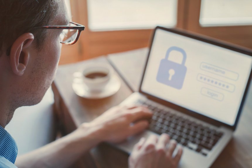 data protection and internet security concept, user typing login