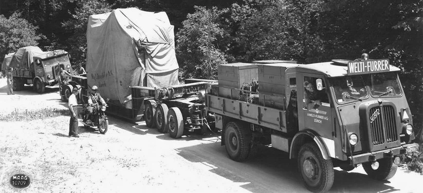 Convoi d’autrefois : un stator de 90 t en Suisse. 