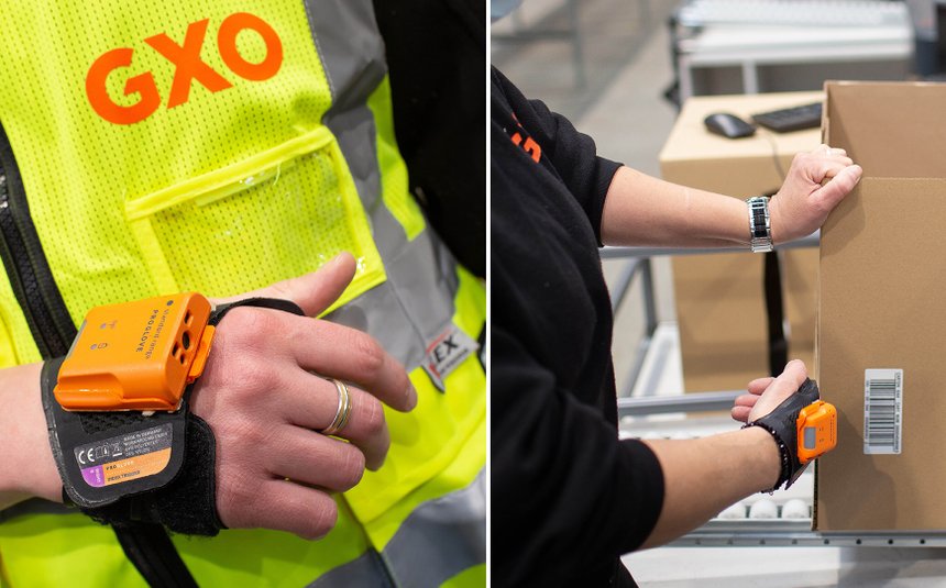 La plateforme West Hallam de GXO Logistics sera équipée cette année de nouvelles solutions tels que des robots mobiles autonomes et des scanners portables type gants connectés ProGlove. © GXO Logistics