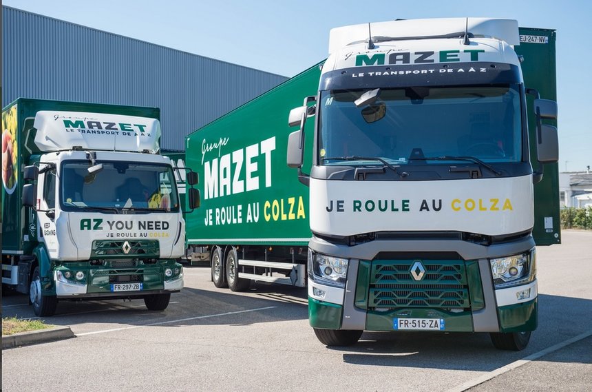 Les poids-lourds roulant exclusivement au B100 (ici des camions Renault Trucks du Groupe Mazet) pourront continuer à bénéficier de la vignette Crit’Air 1 malgré l’annulation de l’arrêté B100. © Renault Trucks