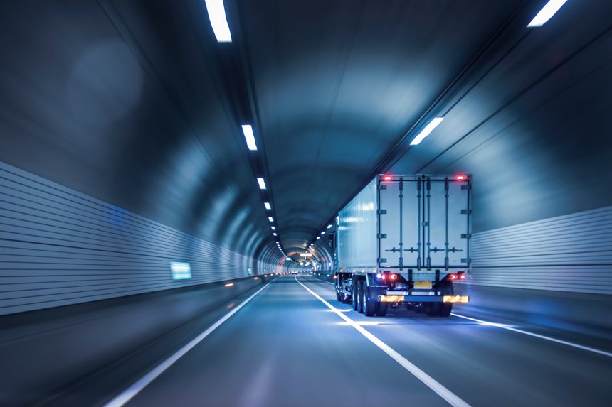 Truck passing through tunnels for safe and fast transport.
