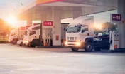 Trucks refueling in petrol station, Transportation vehicle, Busi