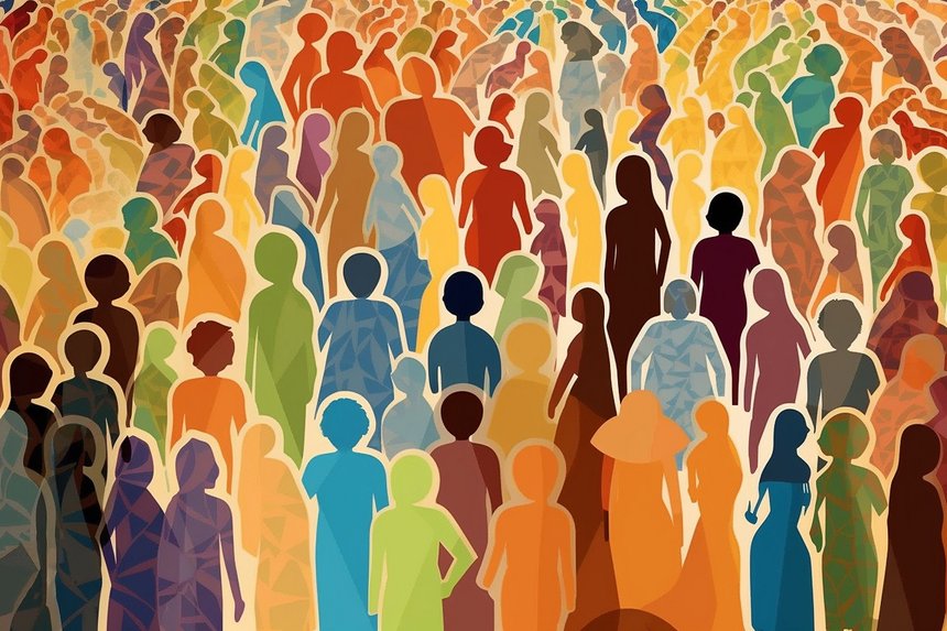 many silhouettes of different figures, diversity of people, crea