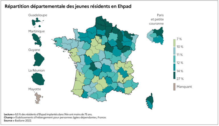 Répartition départementale des jeunes résidents en EHPAD-