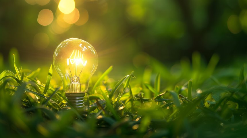 The renewable energy icon on the nature background in The concept energy friendly for a sustainable environment. Green, clean energy source and hydrogen technology eco