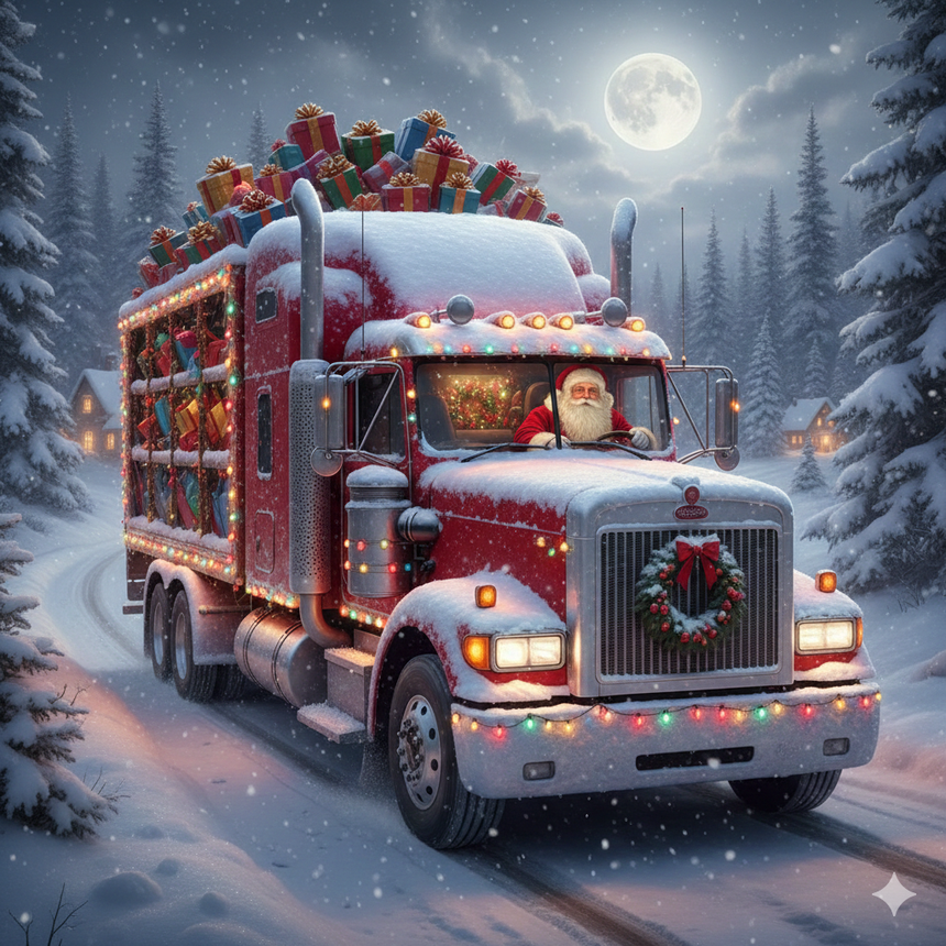 Le Père Noël a quitté son traineau pour prendre la route en camion