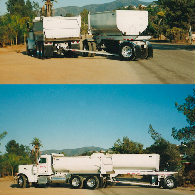 Un timon de grande longueur sur un porteur-remorqueur benne américain