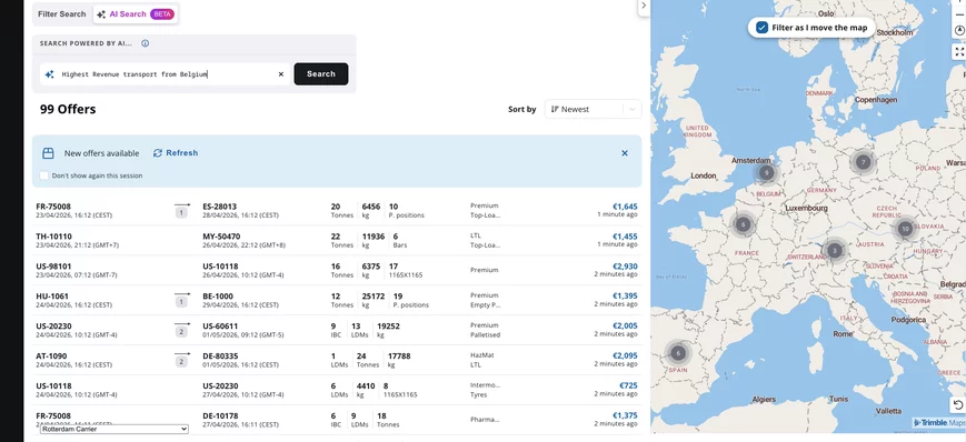Transporeon simplifie la recherche de fret avec un